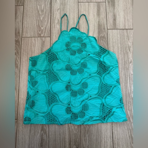 Corey Lynn Calter|Teal boho floral Sleeveless Women's Top,mesh florals•••size S - Picture 3 of 12